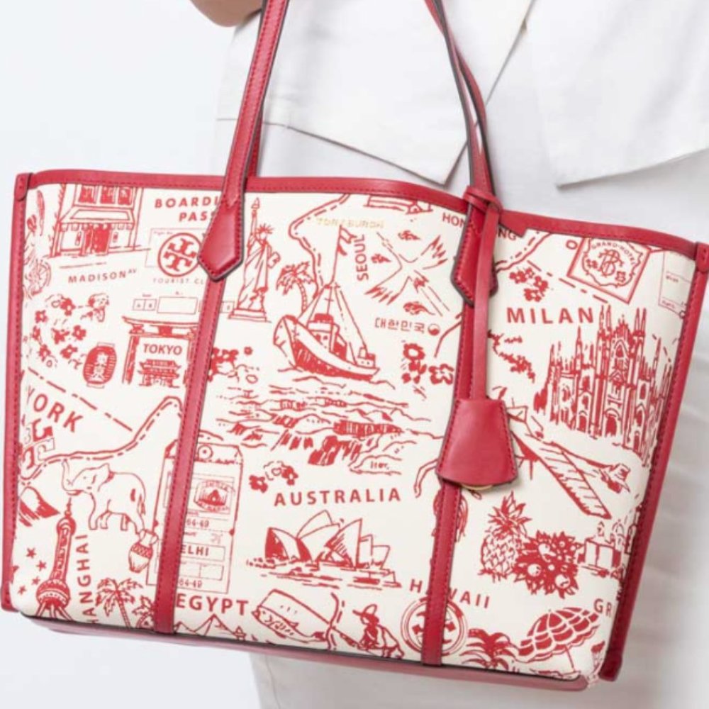 Tory Burch Perry Printed Map Canvas Tote